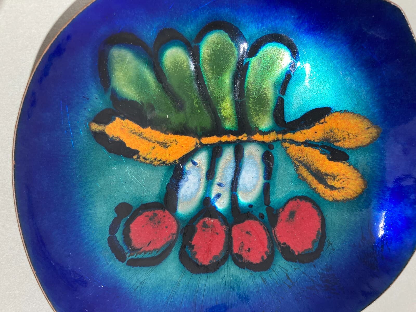 Artistico Soprammobile, Vassoio In Metallo Smaltato Laurana