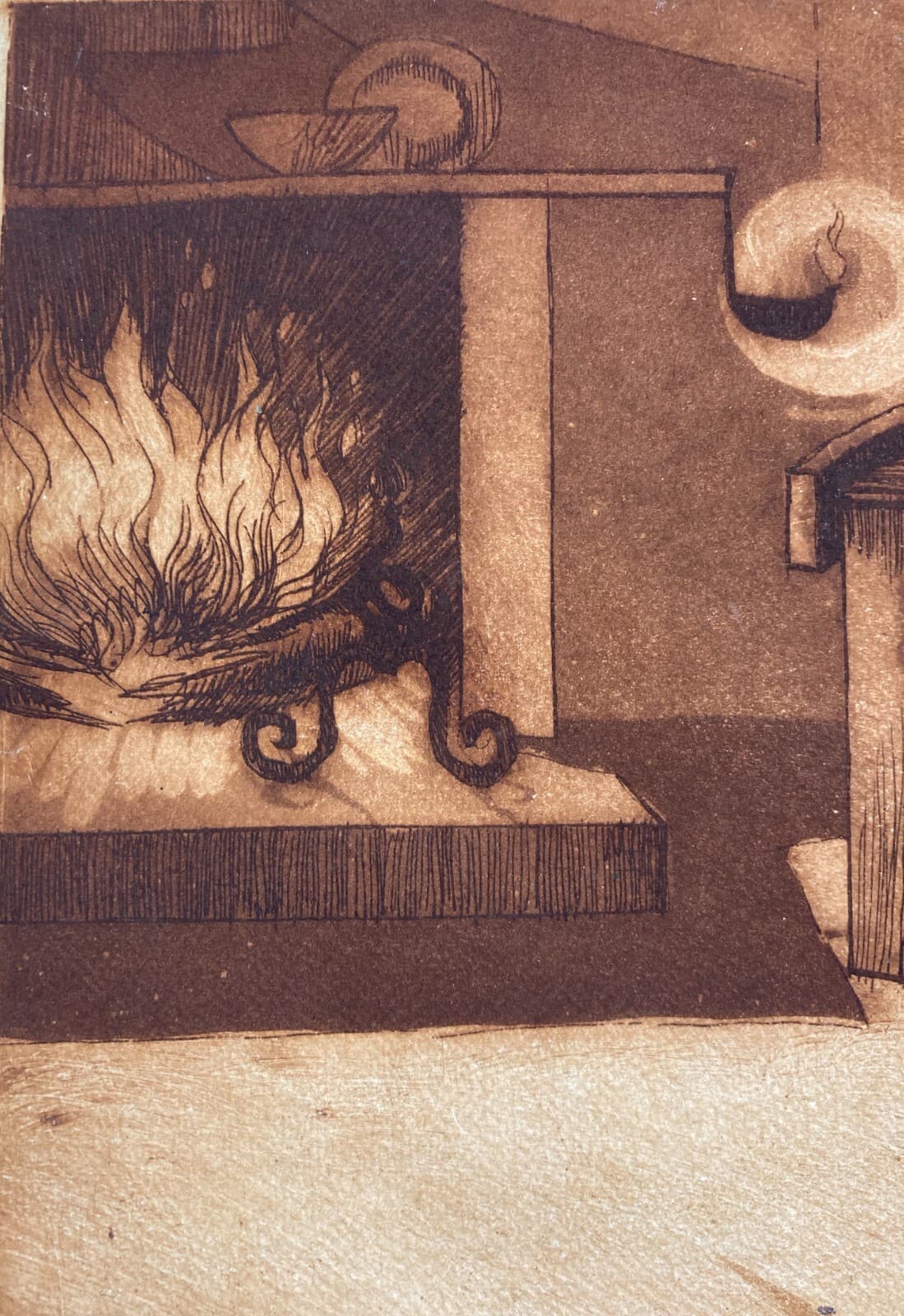 Folklore: Veduta Di Interno Con Focolare E Arredo Popolare