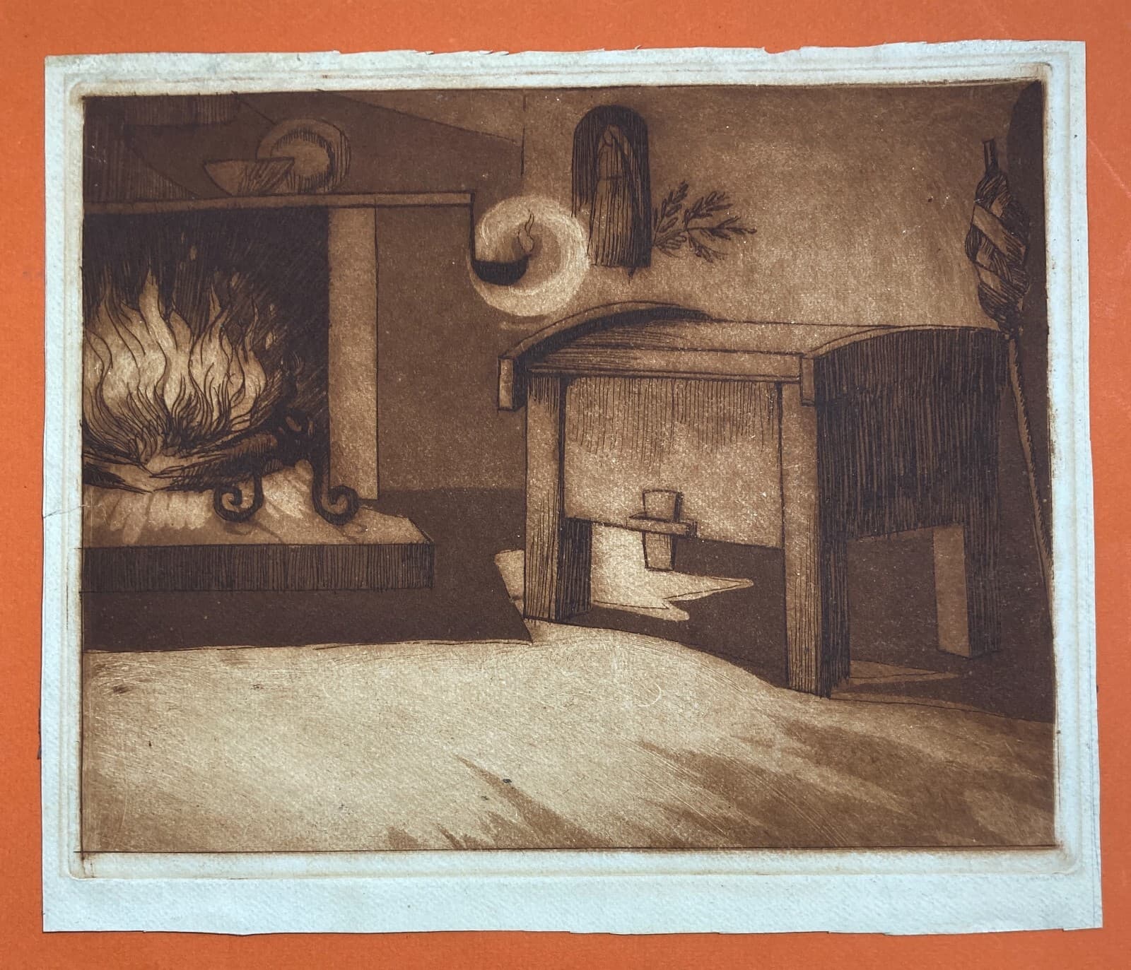 Folklore: Veduta Di Interno Con Focolare E Arredo Popolare