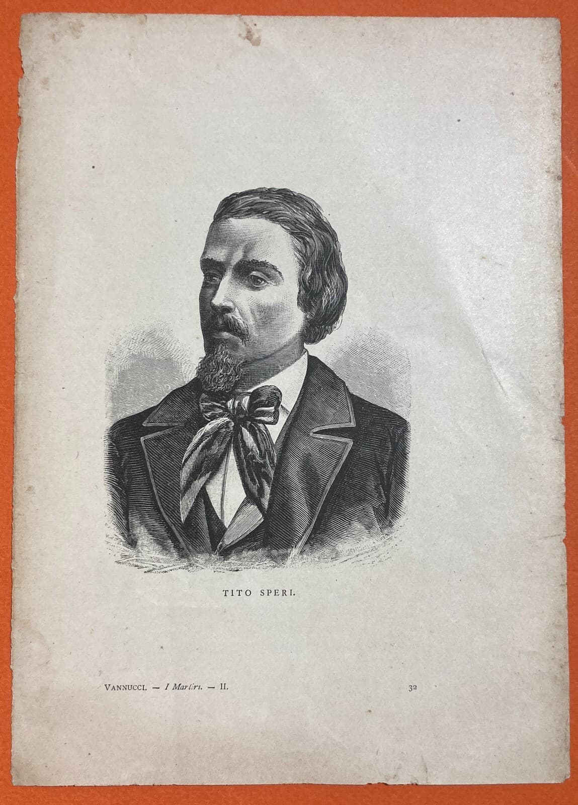Antico Ritratto Di Tito Speri, Patriota Bresciano. Stampa Dell'800