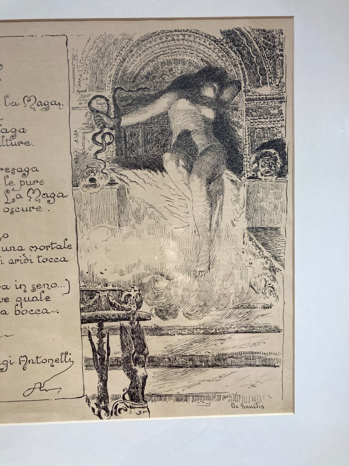 La Maga, Antica Stampa Litografica Da Guglielmo De Sanctis, L'Illustrazione Abruzzese