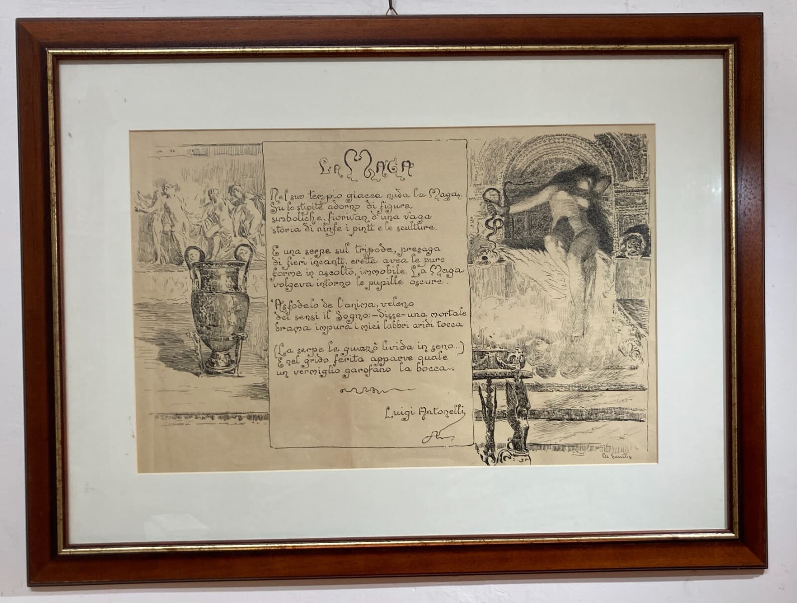 La Maga, Antica Stampa Litografica Da Guglielmo De Sanctis, L'Illustrazione Abruzzese