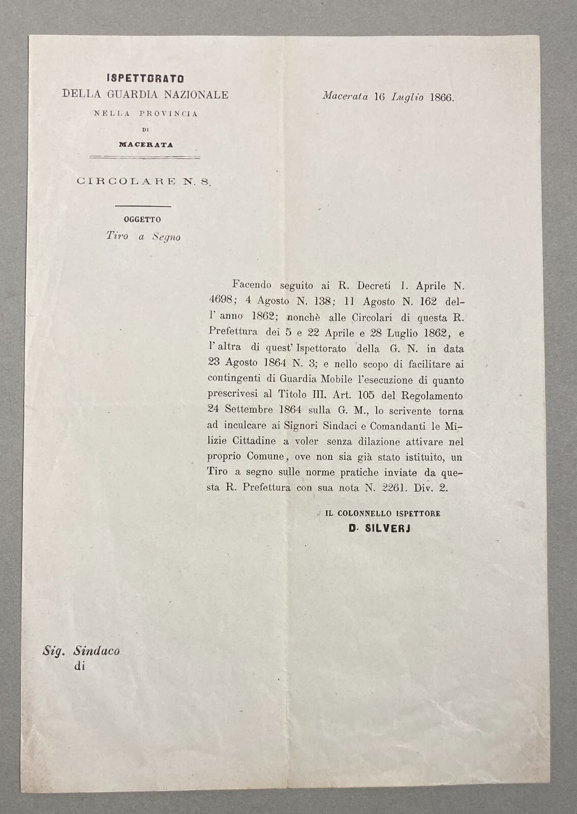 Macerata, Marche: Tiro A Segno. Antico Foglio Volante Della Guardia Nazionale (Silverj, 1866)