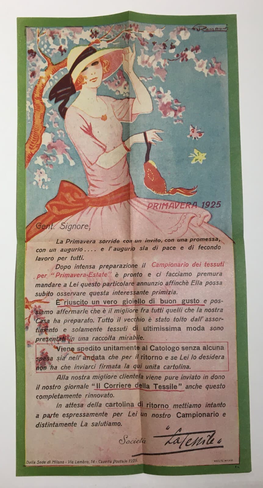 Locandina Pubblicitaria Artistica La Tessile: Moda E Tessuti, 1925