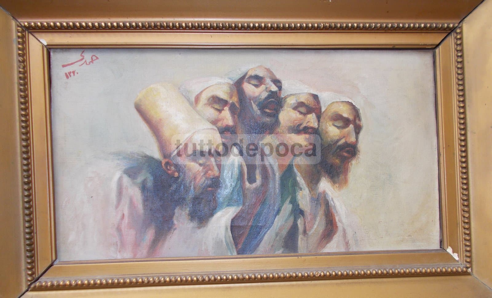 Oriente, Asia: Uomini In Preghiera. Dipinto d'Epoca Attribuito A Fausto Zonaro