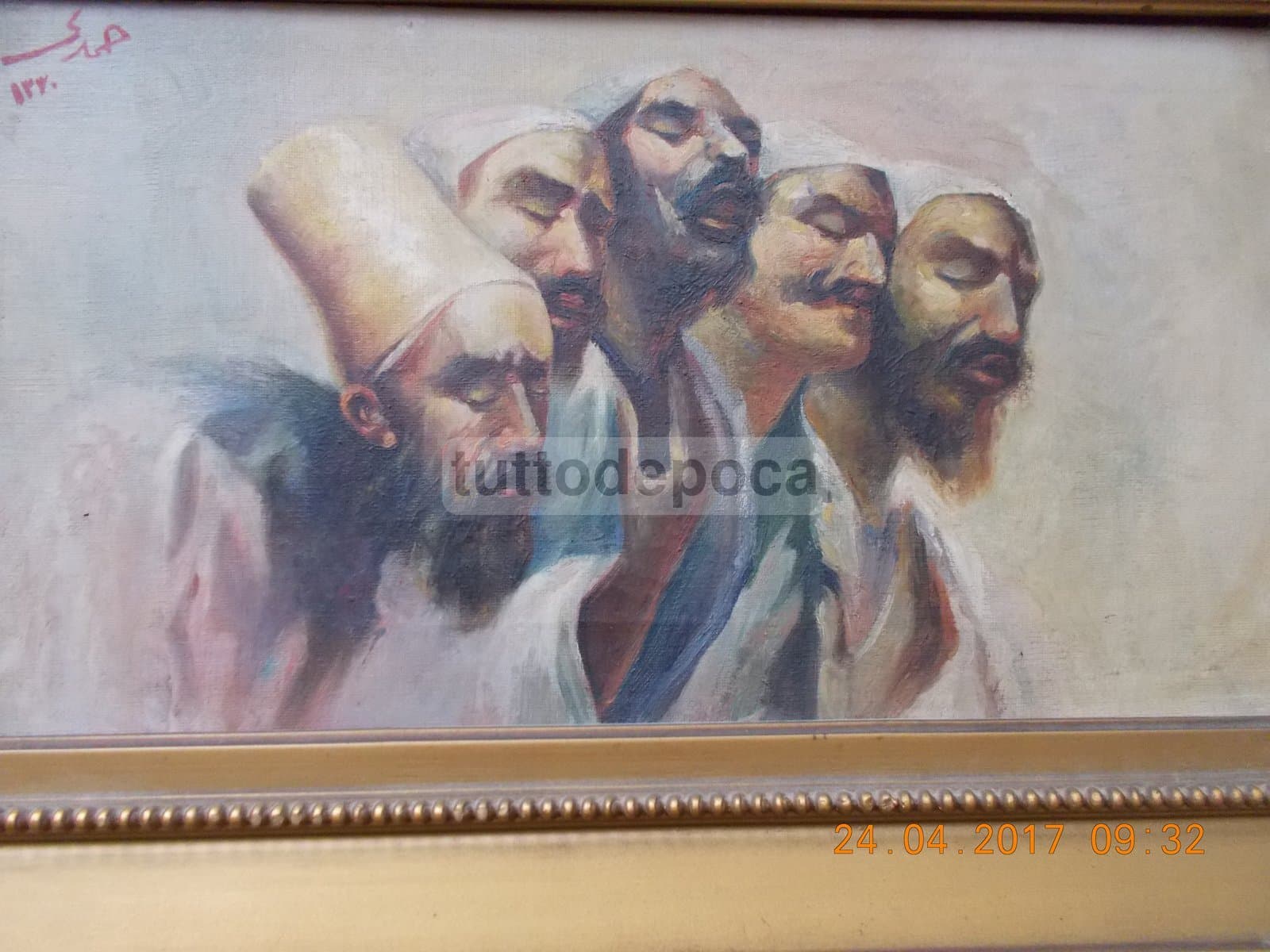 Oriente, Asia: Uomini In Preghiera. Dipinto d'Epoca Attribuito A Fausto Zonaro