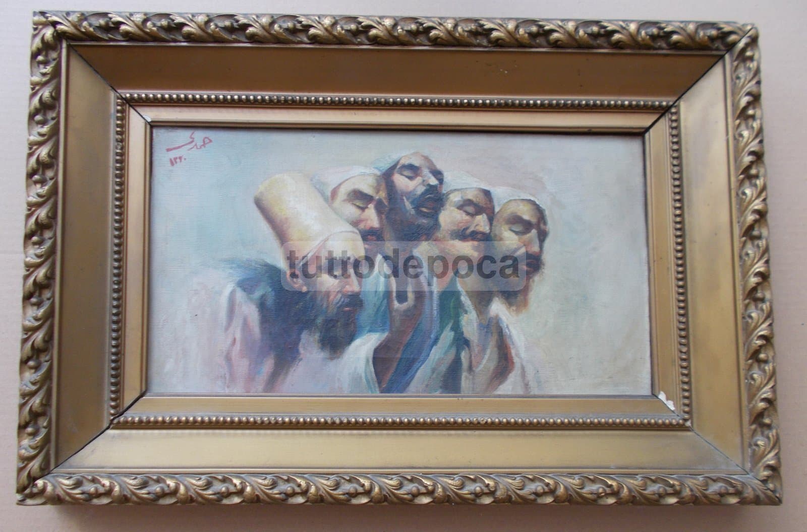 Oriente, Asia: Uomini In Preghiera. Dipinto d'Epoca Attribuito A Fausto Zonaro