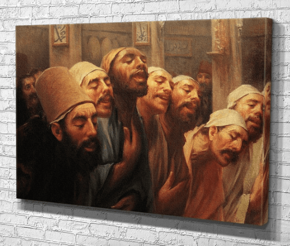 Oriente, Asia: Uomini In Preghiera. Dipinto d'Epoca Attribuito A Fausto Zonaro