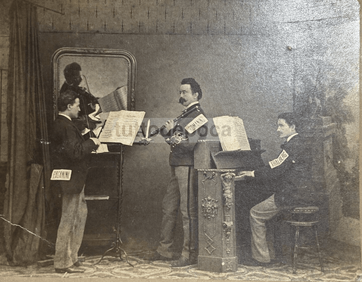 Musica, Musicisti: Paganini, Thalberg, Romanino. Rara Antica Stampa Fotografica