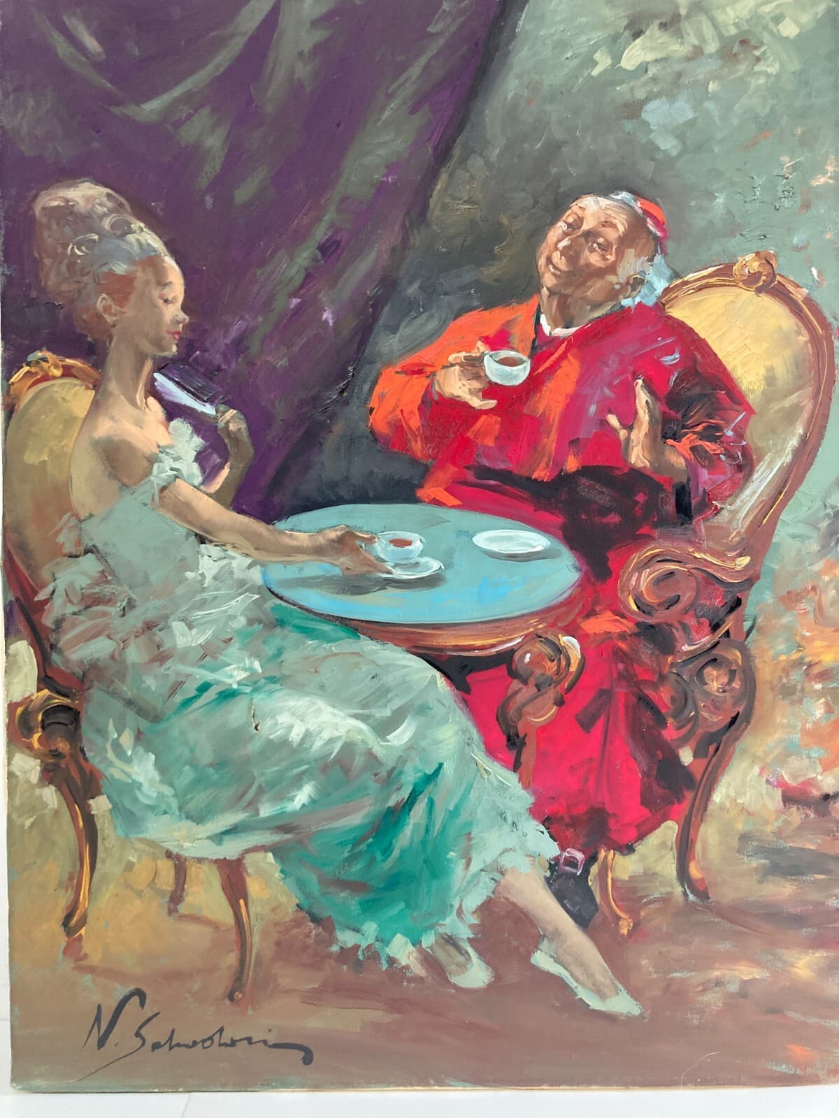 Arte, Piacevole Scena Galante Con Un Alto Prelato. Artista: Nino Salvadori