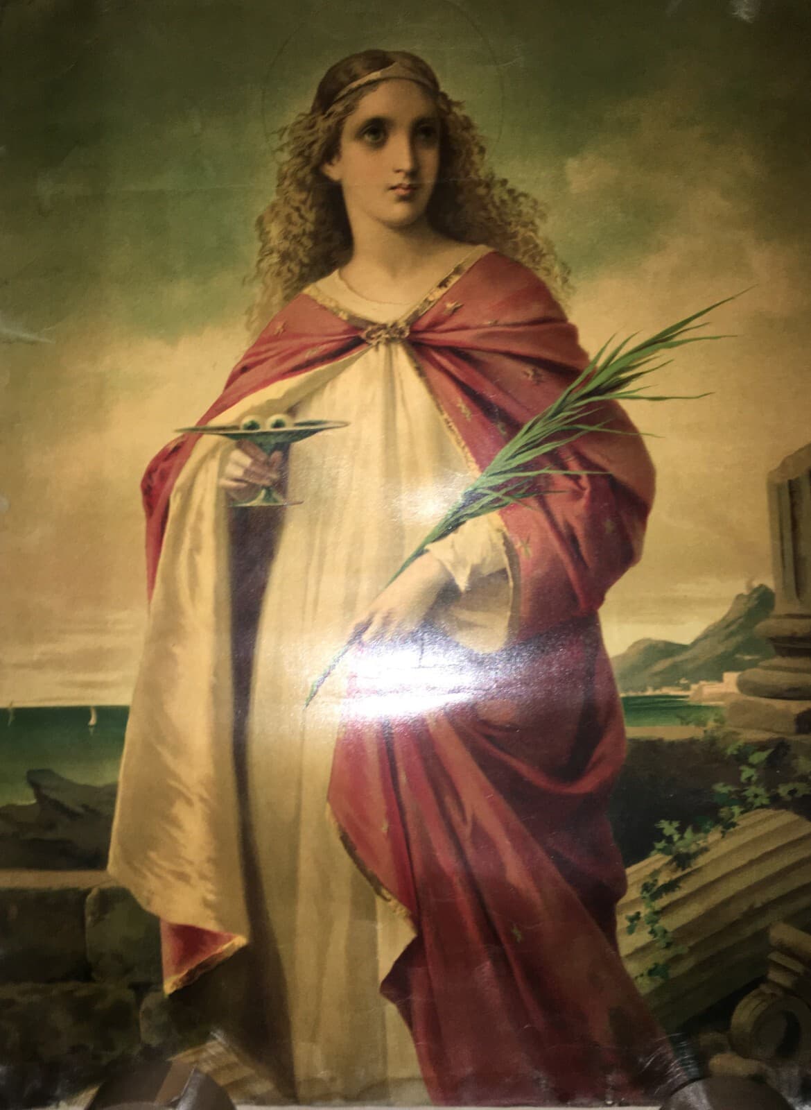 Antica Stampa Devozionale: Santa Lucia, Grande Cromolitografia, Siracusa