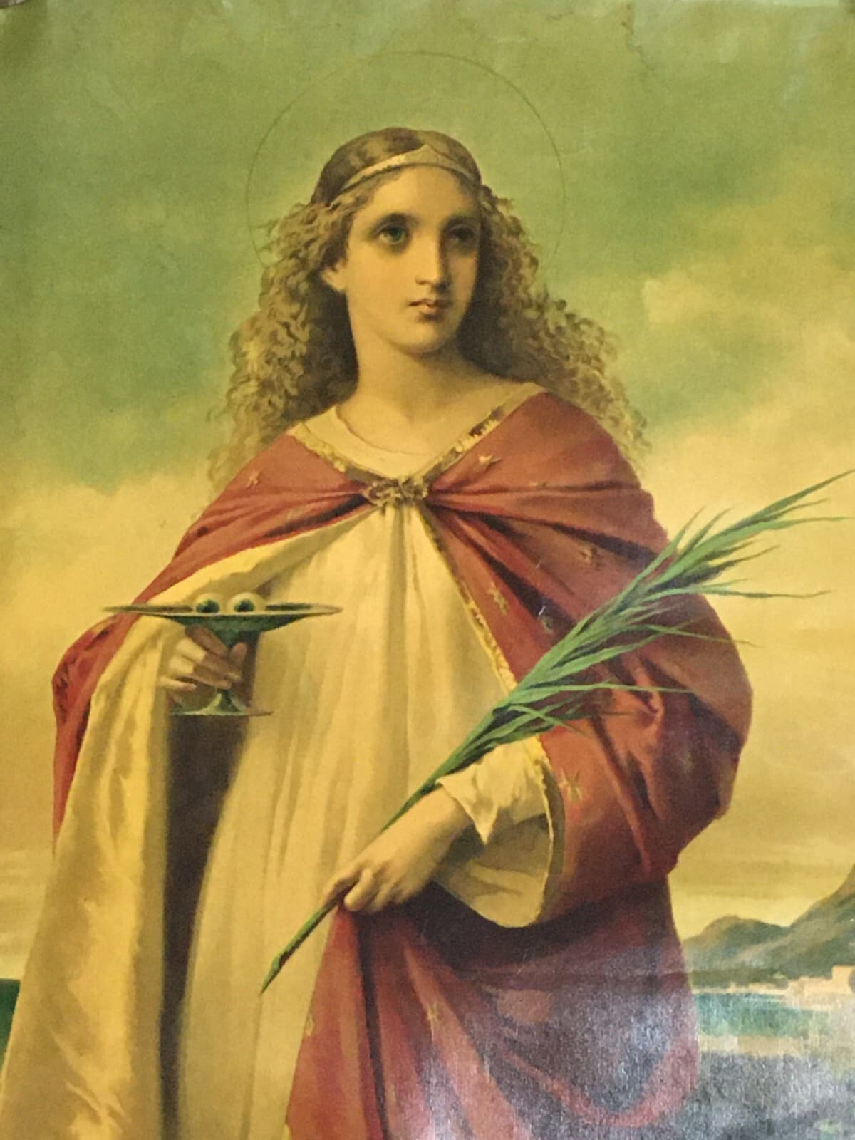 Antica Stampa Devozionale: Santa Lucia, Grande Cromolitografia, Siracusa