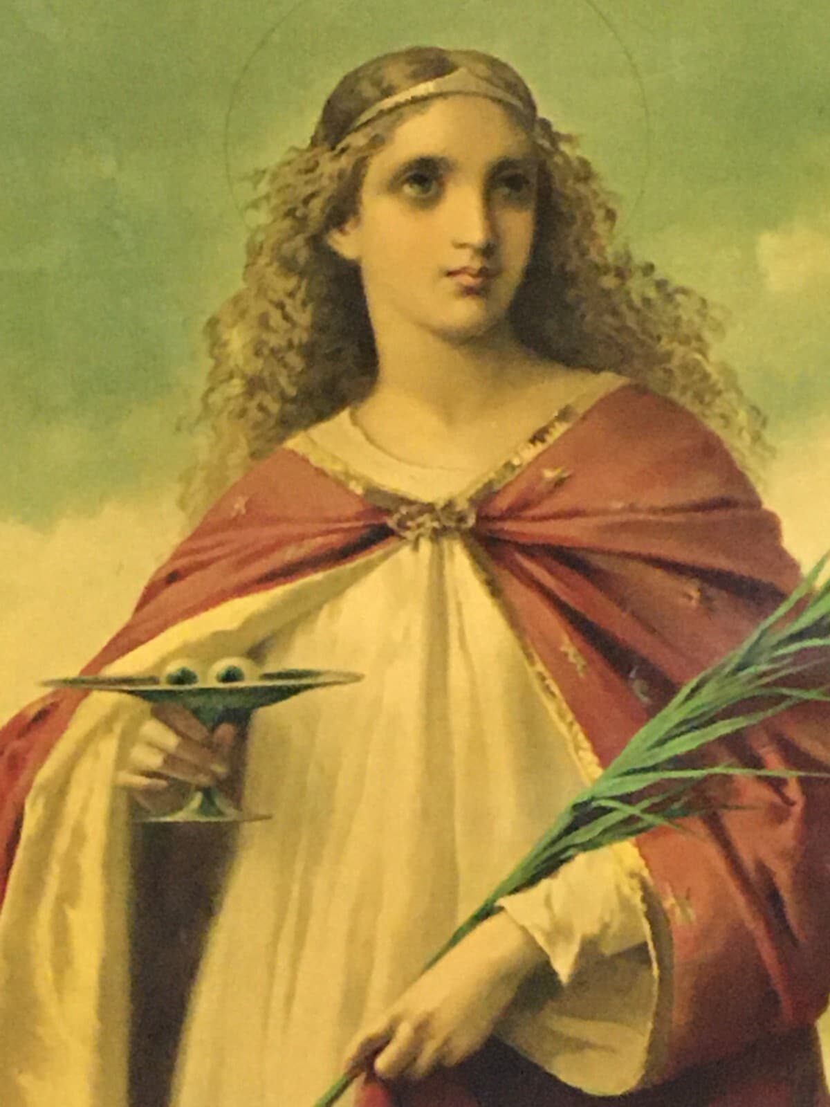 Antica Stampa Devozionale: Santa Lucia, Grande Cromolitografia, Siracusa