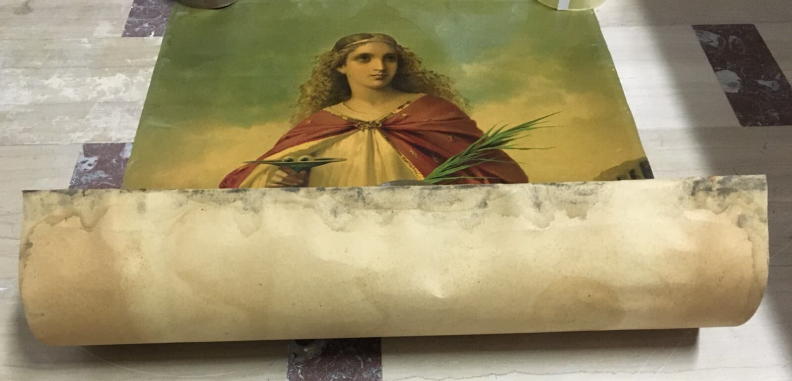 Antica Stampa Devozionale: Santa Lucia, Grande Cromolitografia, Siracusa