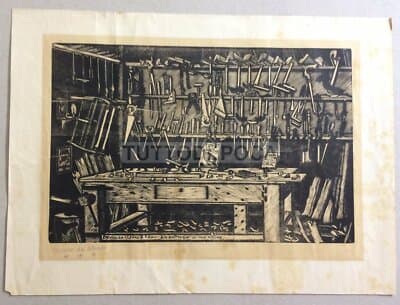 Marche: Bruno Da Osimo. Xilografia Originale "La Bottega Di Mio Padre" (Biennale Di Venezia)
