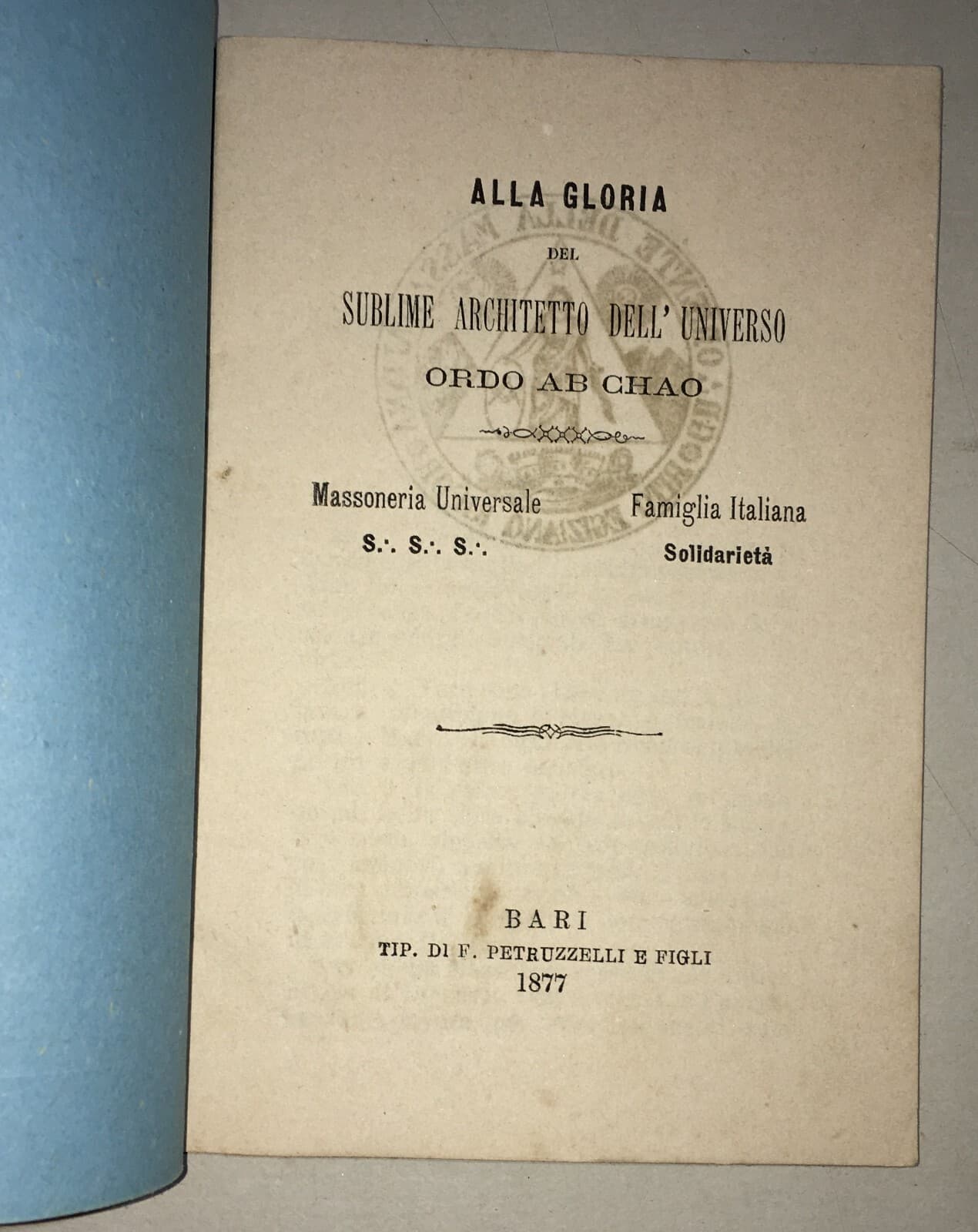 Massoneria, Puglia, Bari, Statuto Tellone Bruto: Antica Edizione Autenticata, 1877