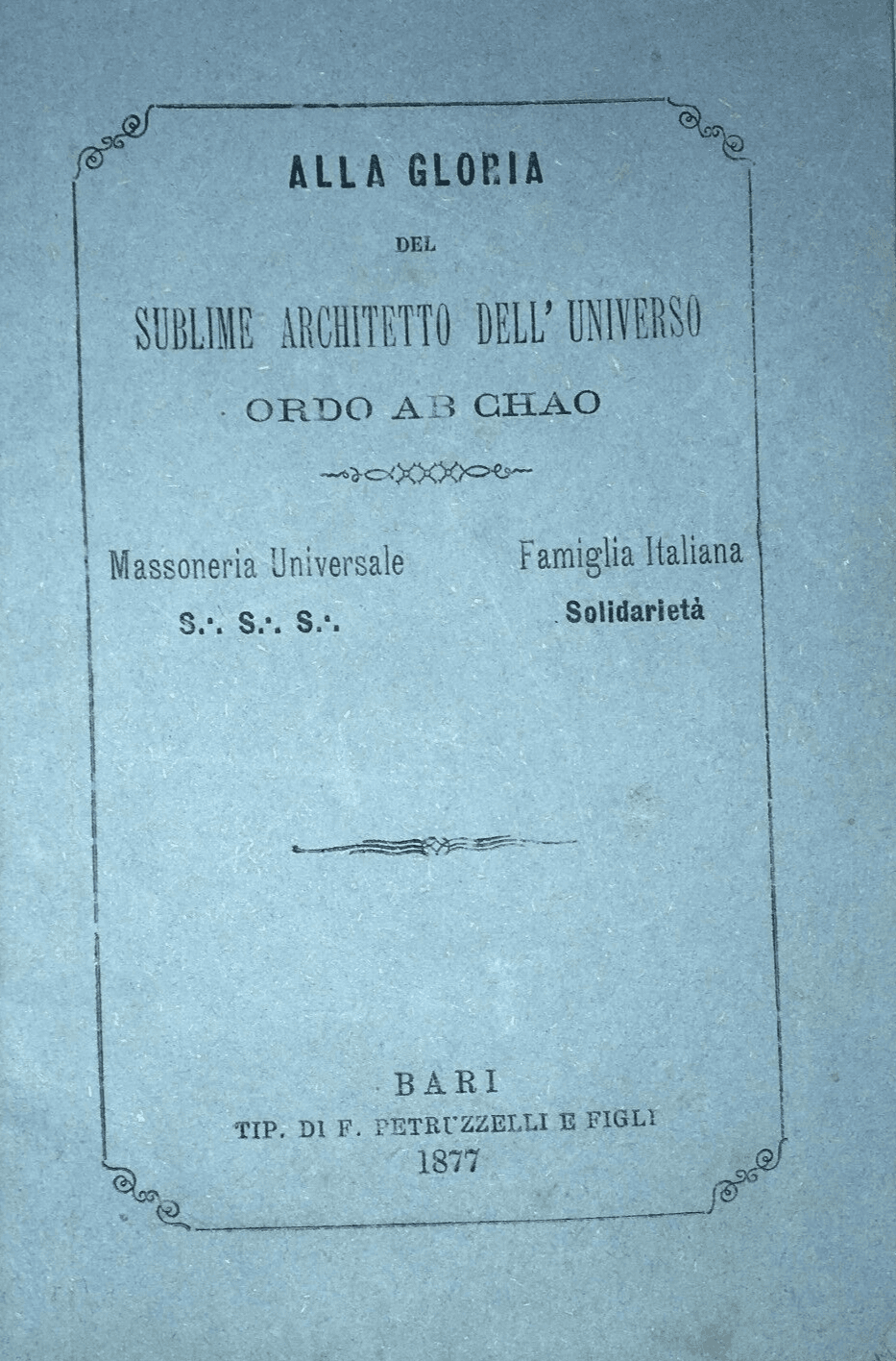 Massoneria, Puglia, Bari, Statuto Tellone Bruto: Antica Edizione Autenticata, 1877