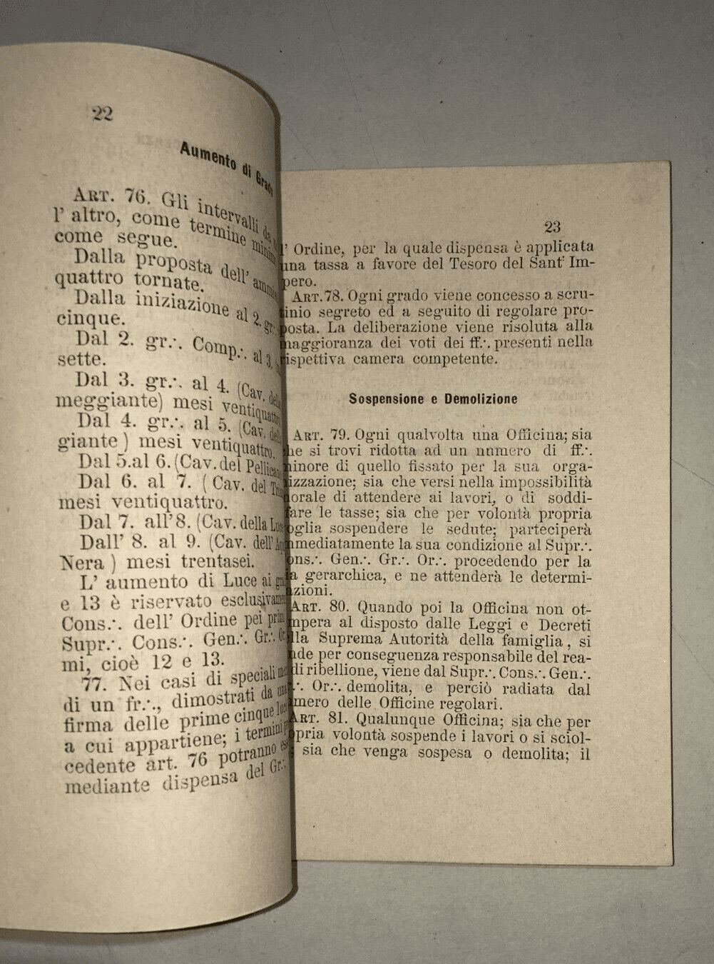 Massoneria, Puglia, Bari, Statuto Tellone Bruto: Antica Edizione Autenticata, 1877