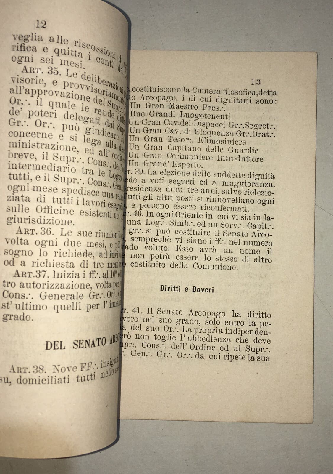 Massoneria, Puglia, Bari, Statuto Tellone Bruto: Antica Edizione Autenticata, 1877