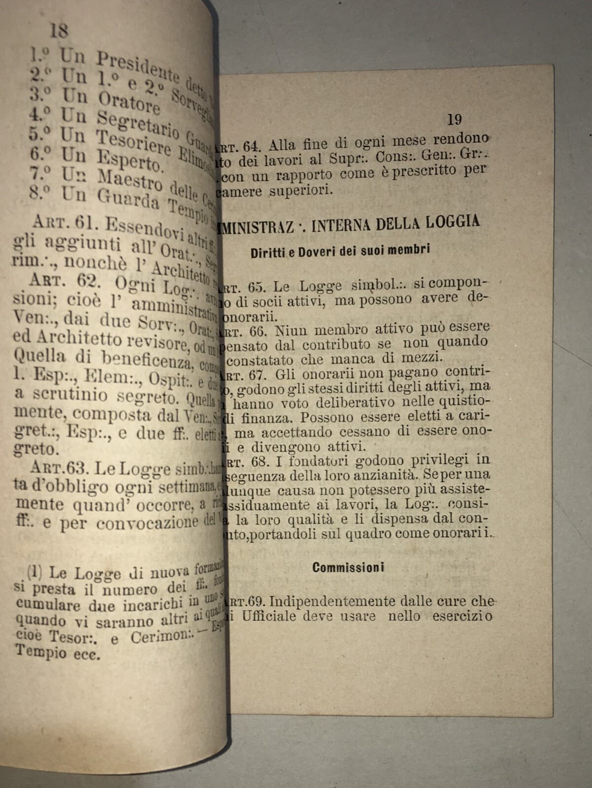 Massoneria, Puglia, Bari, Statuto Tellone Bruto: Antica Edizione Autenticata, 1877