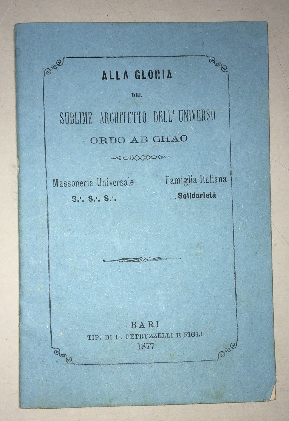 Massoneria, Puglia, Bari, Statuto Tellone Bruto: Antica Edizione Autenticata, 1877