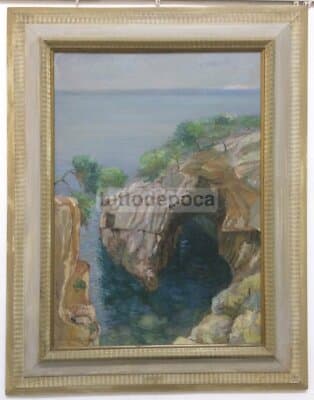 Puglia, Isole Tremiti: Grotta Delle Viole. Dipinto d'Epoca Di Luigi Schingo, 1950