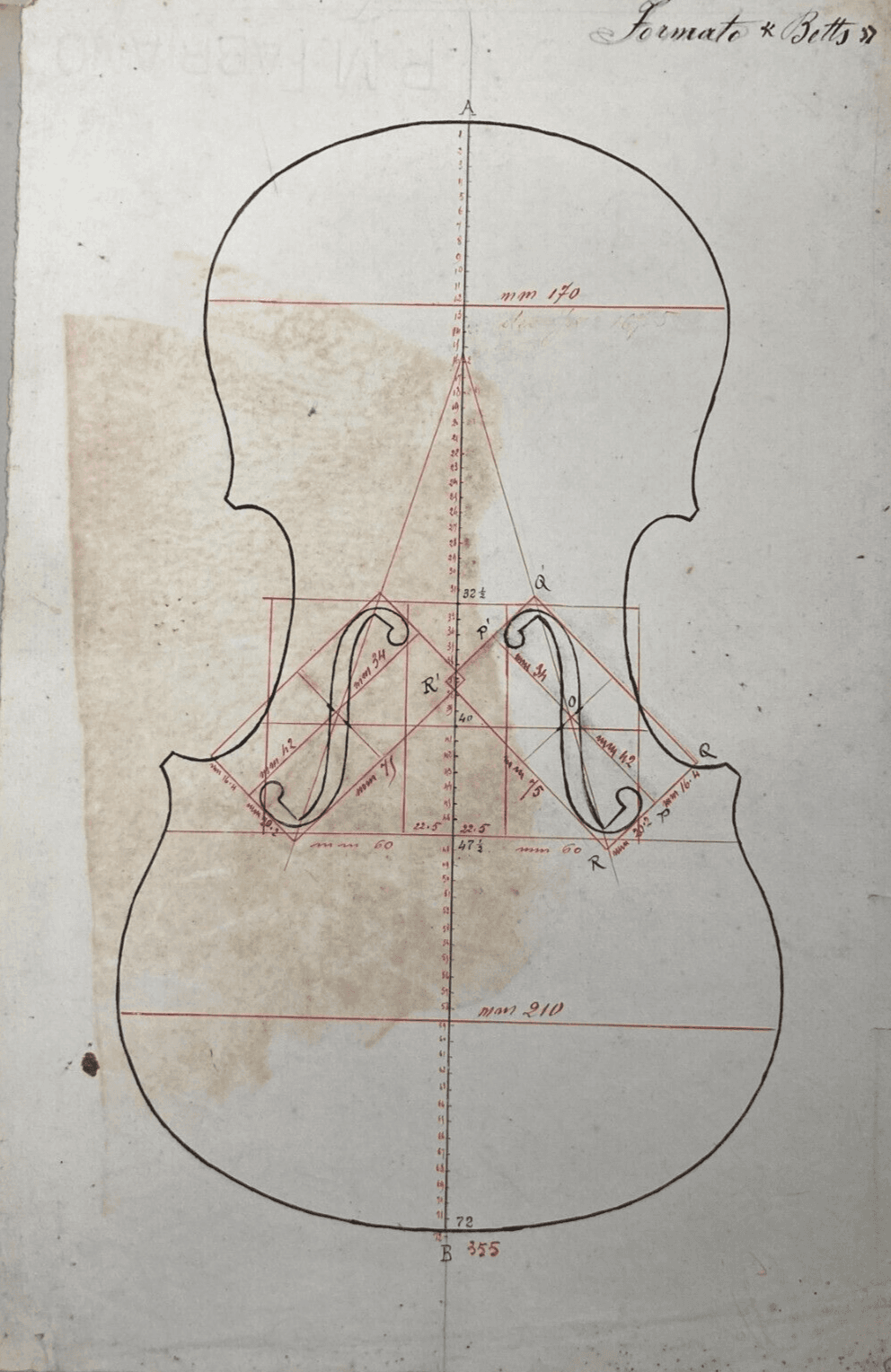 Musica: Liuteria, Antichi Progetti Di Violino. Disegni Originali Su Due Fogli d'Epoca.