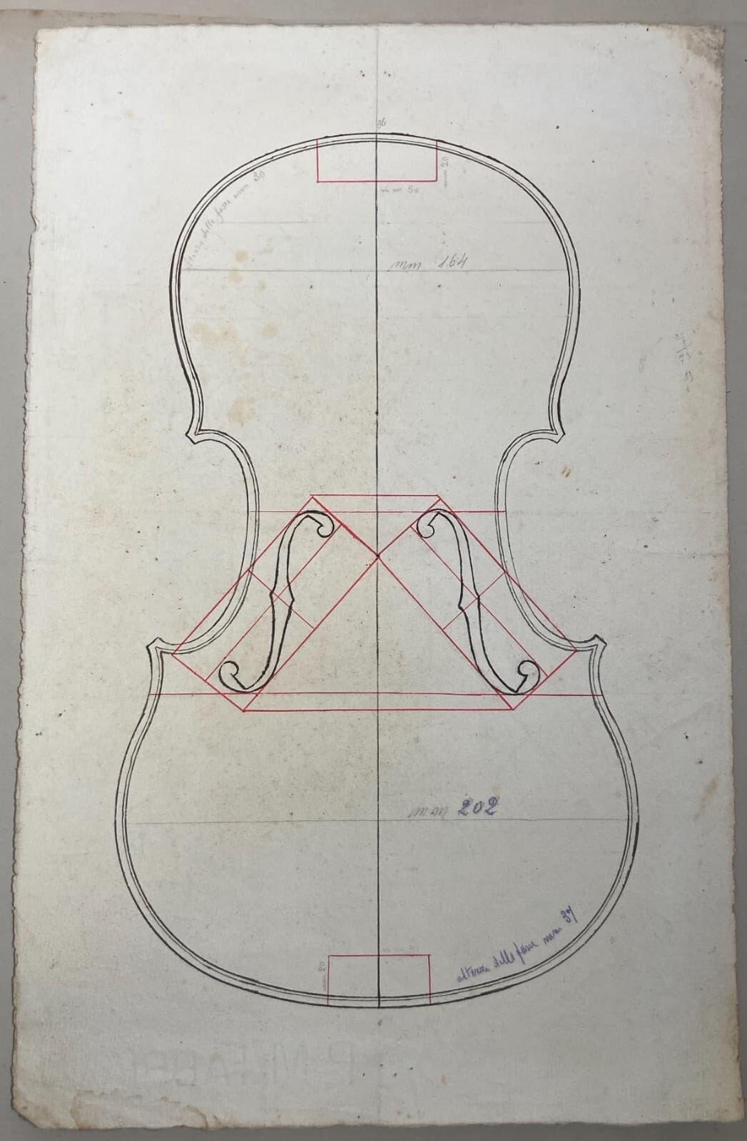 Musica: Liuteria, Antichi Progetti Di Violino. Disegni Originali Su Due Fogli d'Epoca.