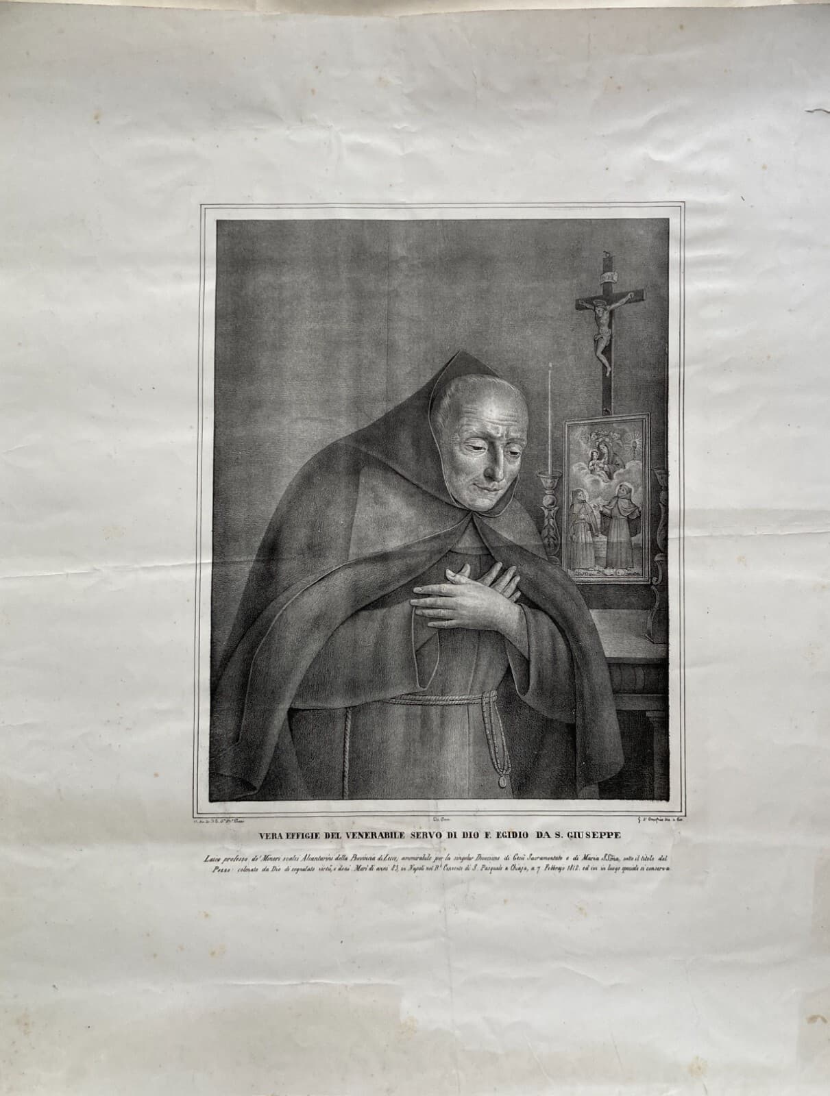 Vera Effigie Del Venerabile Servo Di Dio Frate Egidio Da S. Giuseppe, Litografia Del XIX Secolo