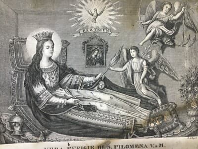 Arte Devozionale Napoletana: Stampa Antica Di Santa Filomena Con Angeli