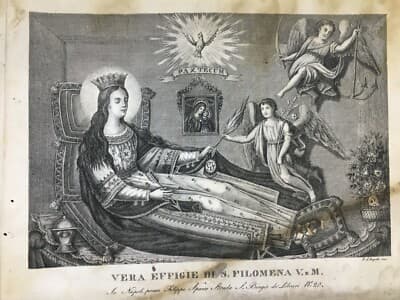 Arte Devozionale Napoletana: Stampa Antica Di Santa Filomena Con Angeli