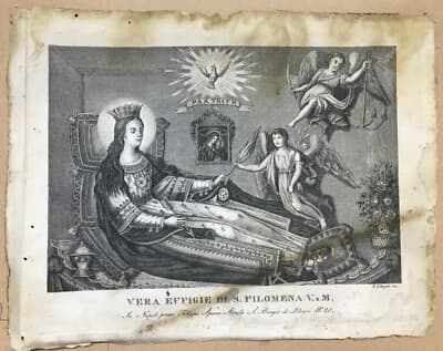 Arte Devozionale Napoletana: Stampa Antica Di Santa Filomena Con Angeli