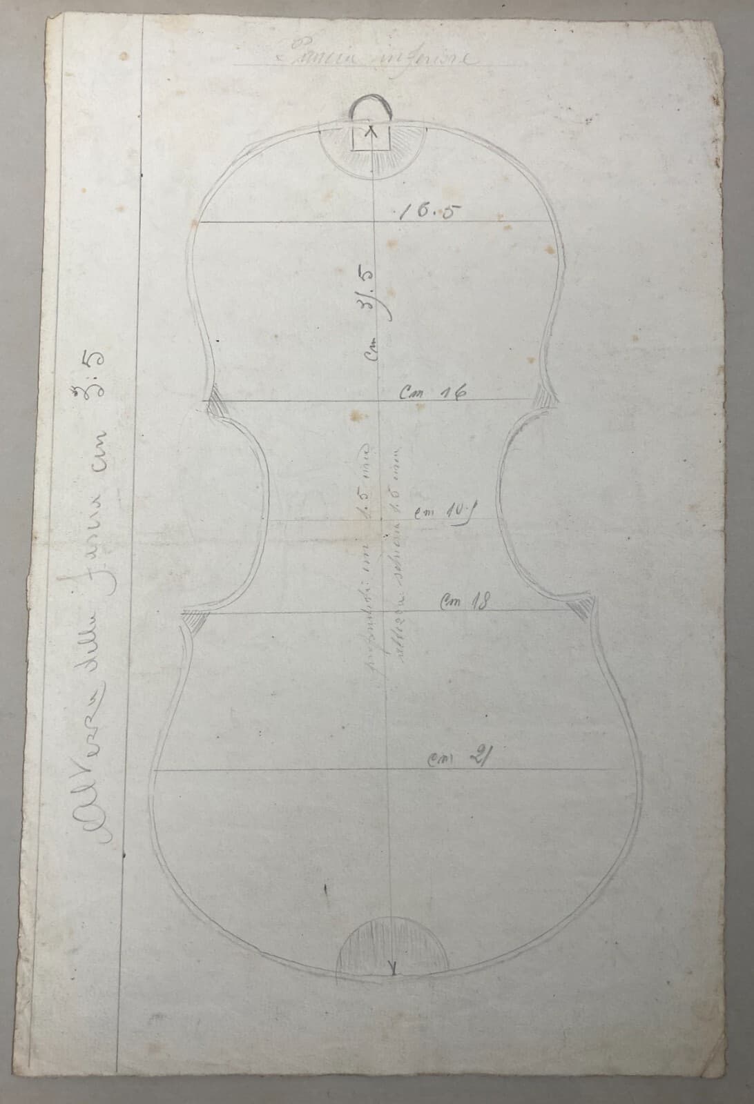 Musica, Liuteria, Antico Progetto Di Violino, Disegno Originale