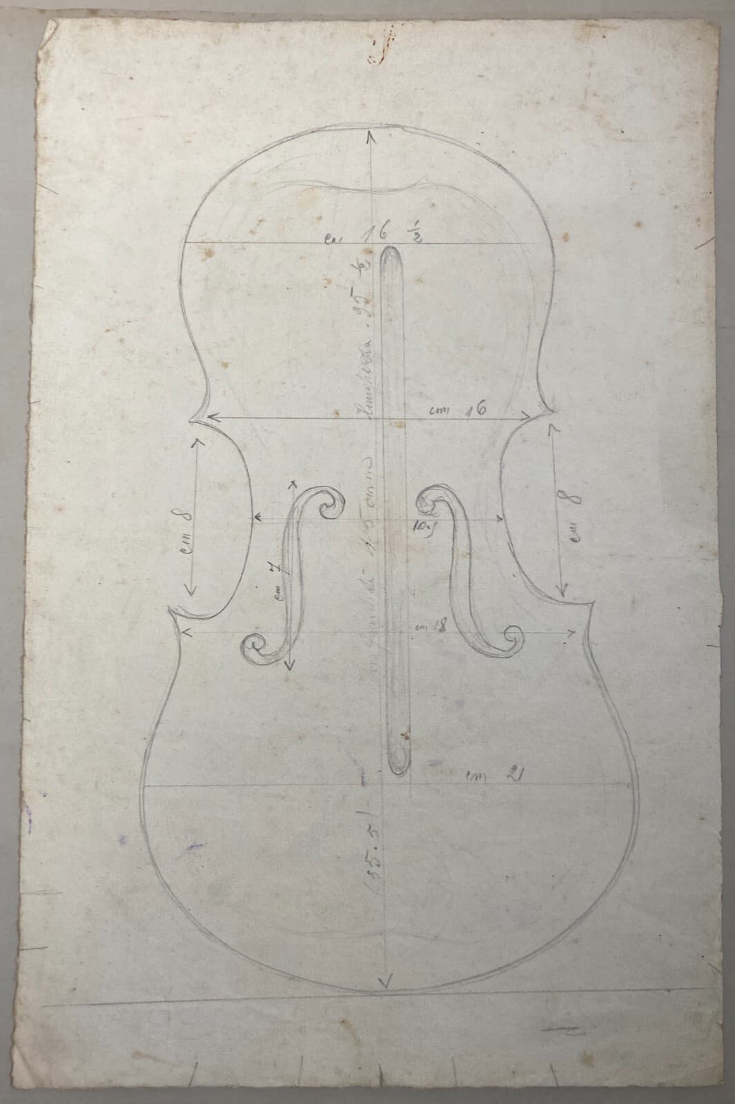 Musica, Liuteria, Antico Progetto Di Violino, Disegno Originale