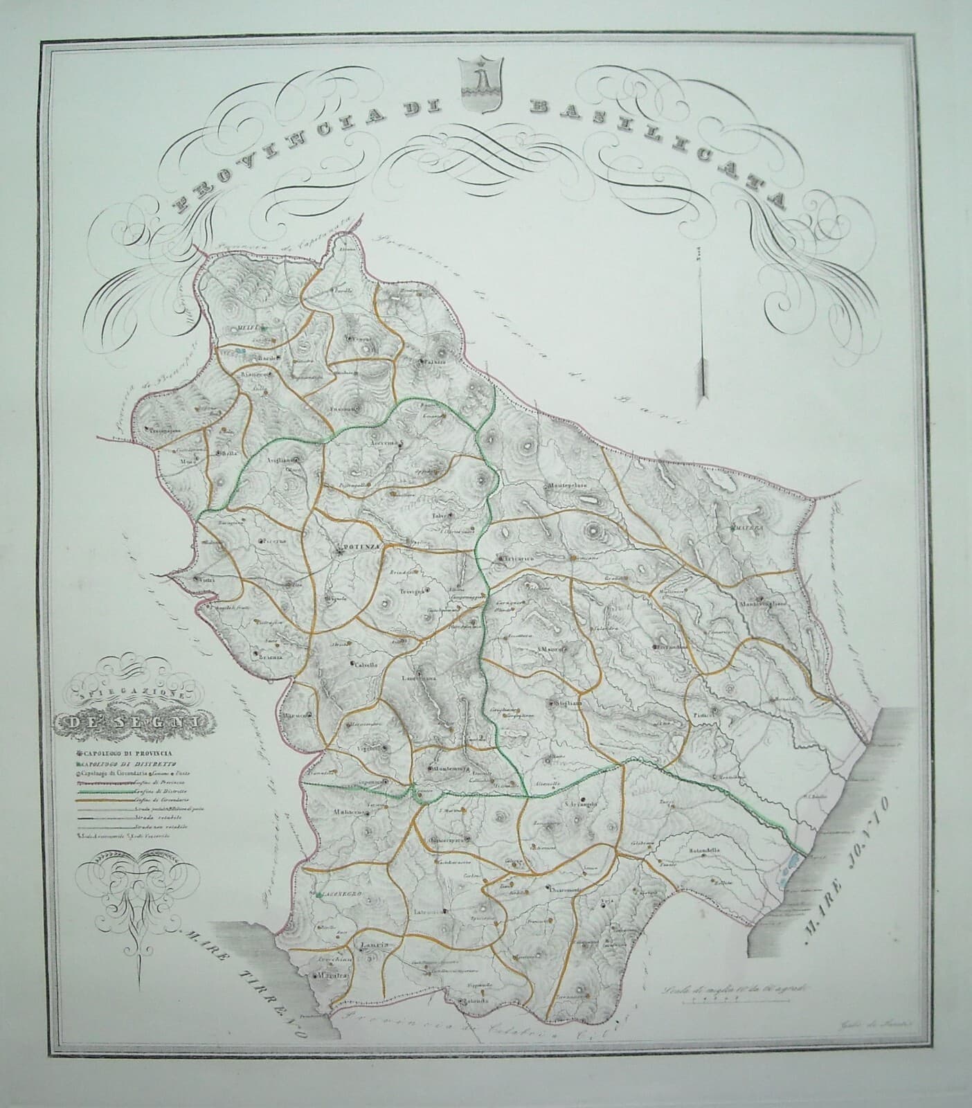Provincia Di Basilicata   Grande Mappa Geografica Antica   Gabriello De Sanctis, 1856