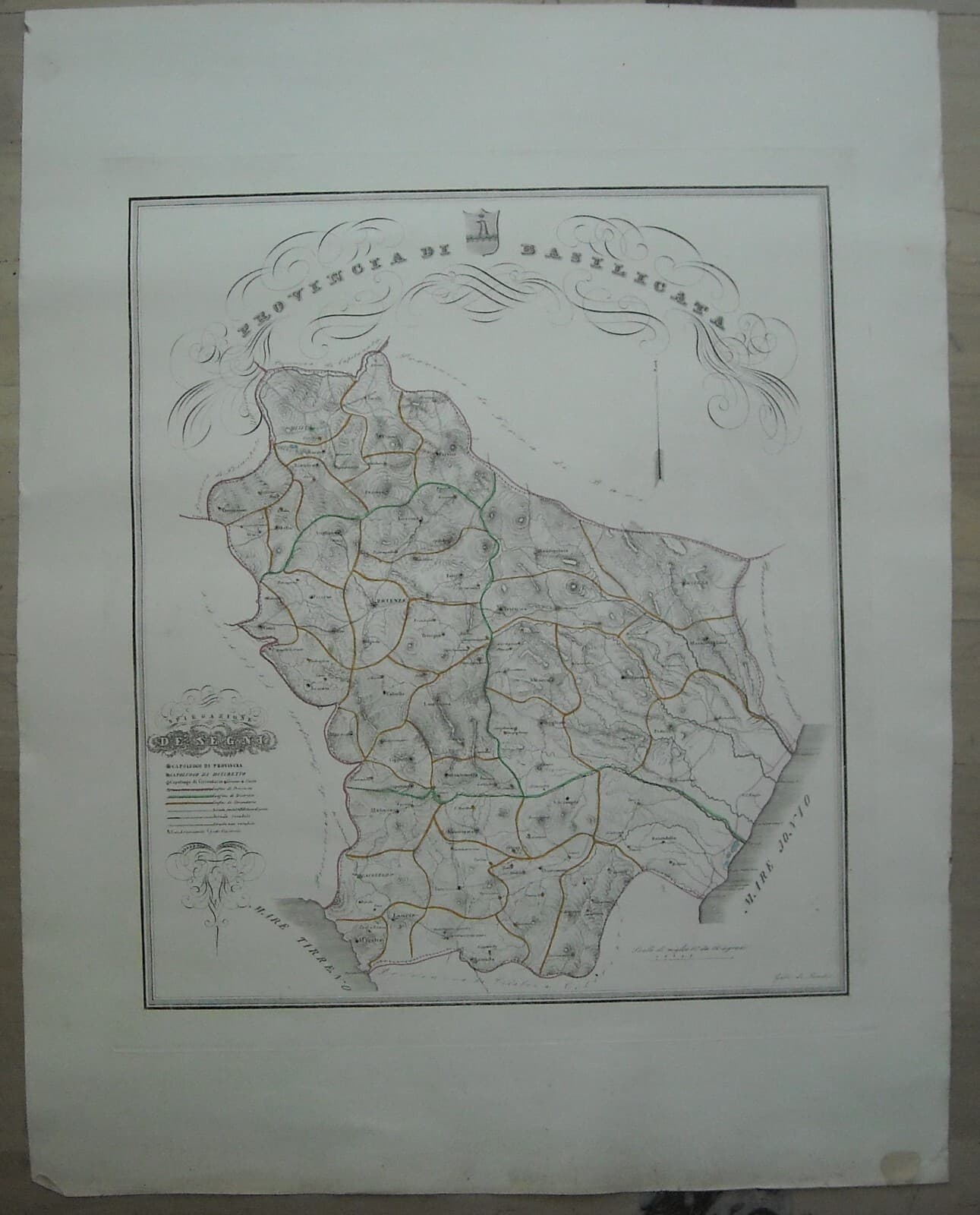 Provincia Di Basilicata   Grande Mappa Geografica Antica   Gabriello De Sanctis, 1856