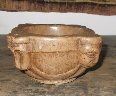 Antico Mortaio Scolpito In Pietra Per Farmacia E Cucina, XVII XVIII Secolo