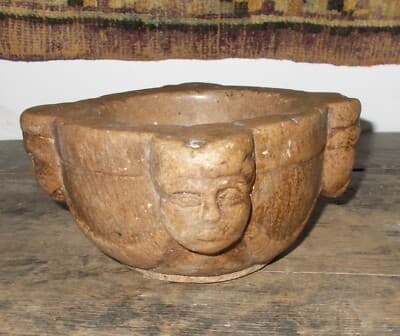 Antico Mortaio Scolpito In Pietra Per Farmacia E Cucina, XVII XVIII Secolo