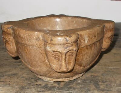 Antico Mortaio Scolpito In Pietra Per Farmacia E Cucina, XVII XVIII Secolo