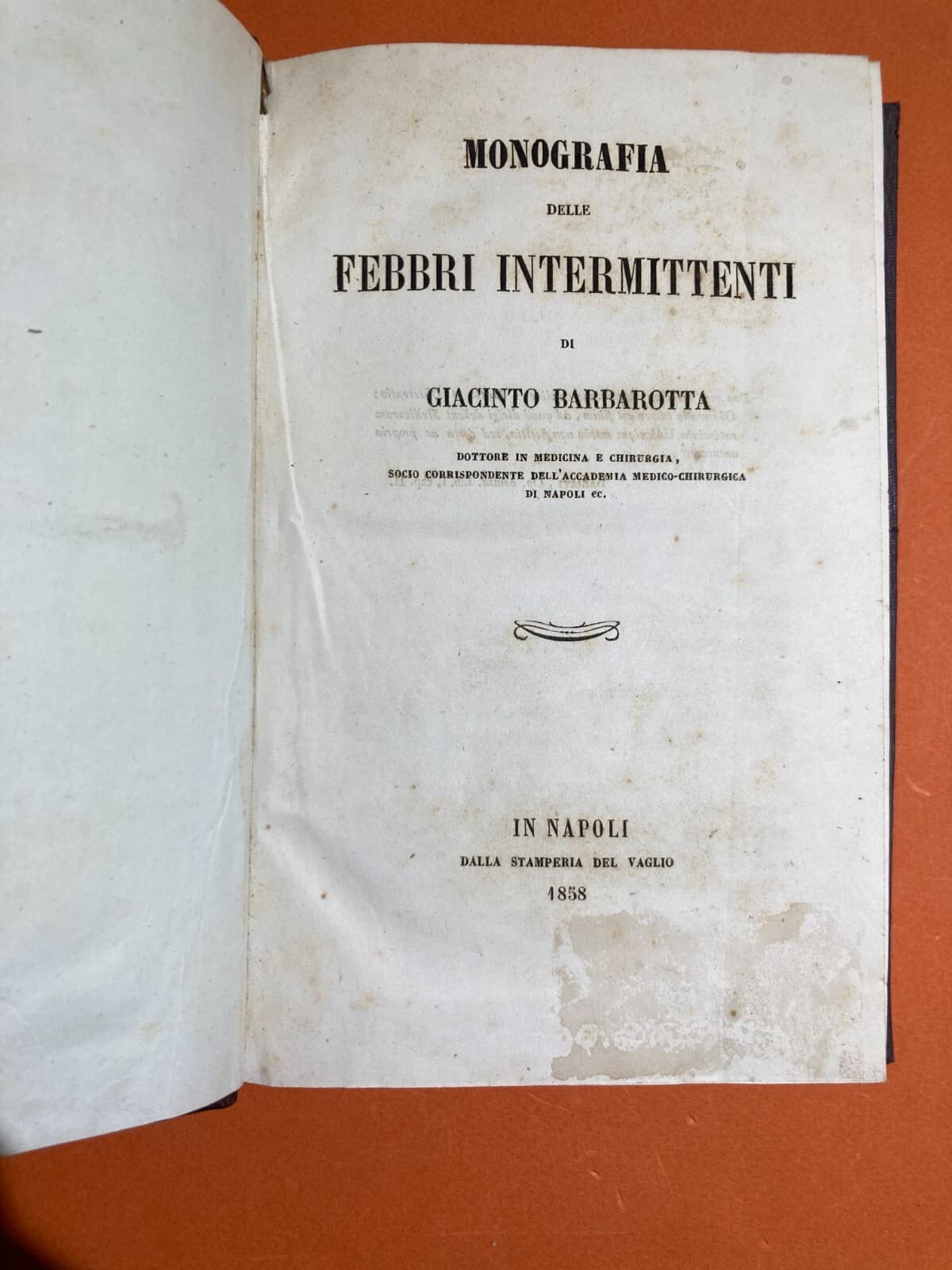 Medicina: Febbri Perniciose, Colera E Casi Clinici A Vasto (Abruzzo). Opere Di Giacinto Barbarotta, 1856 1858