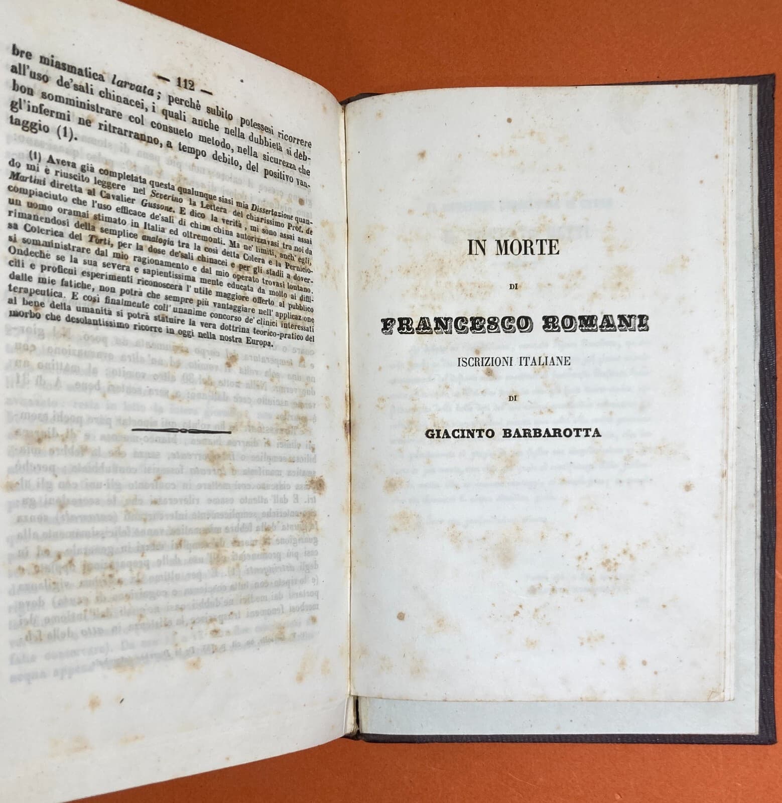 Medicina: Febbri Perniciose, Colera E Casi Clinici A Vasto (Abruzzo). Opere Di Giacinto Barbarotta, 1856 1858