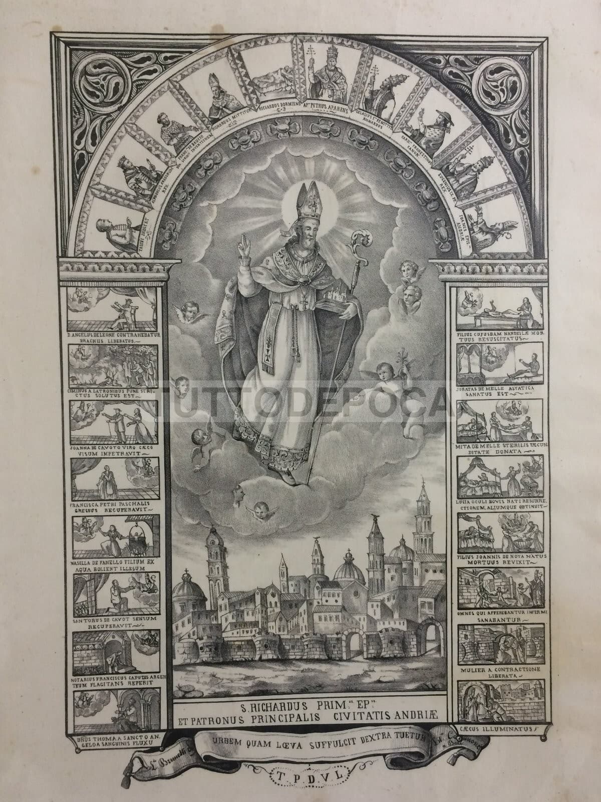 Arte Antica: Stampa Popolare Devozionale Di San Riccardo, Patrono Di Andria