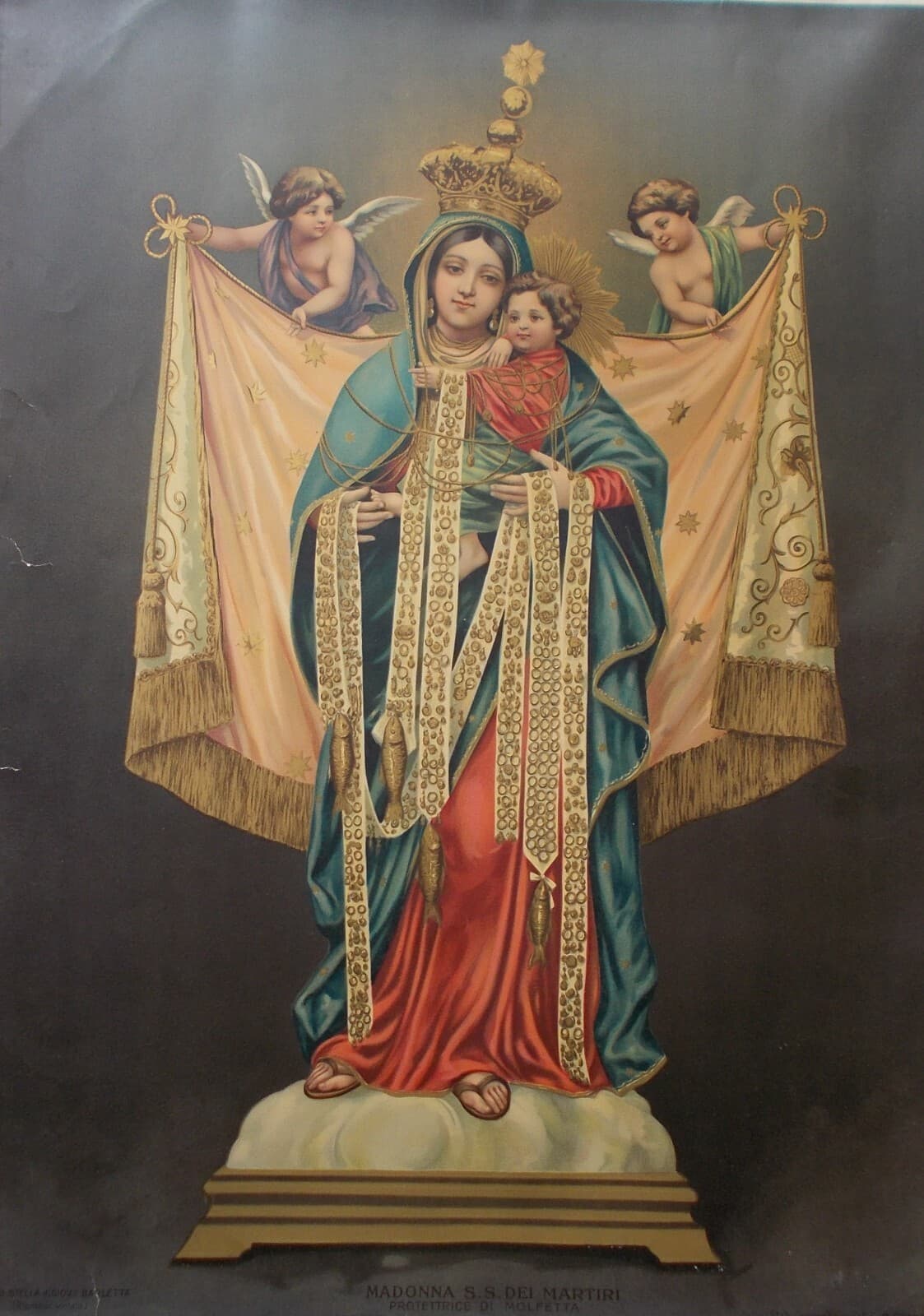 Madonna SS. Dei Martiri Protettrice Di Molfetta   Stampa Cromolitografica Antica