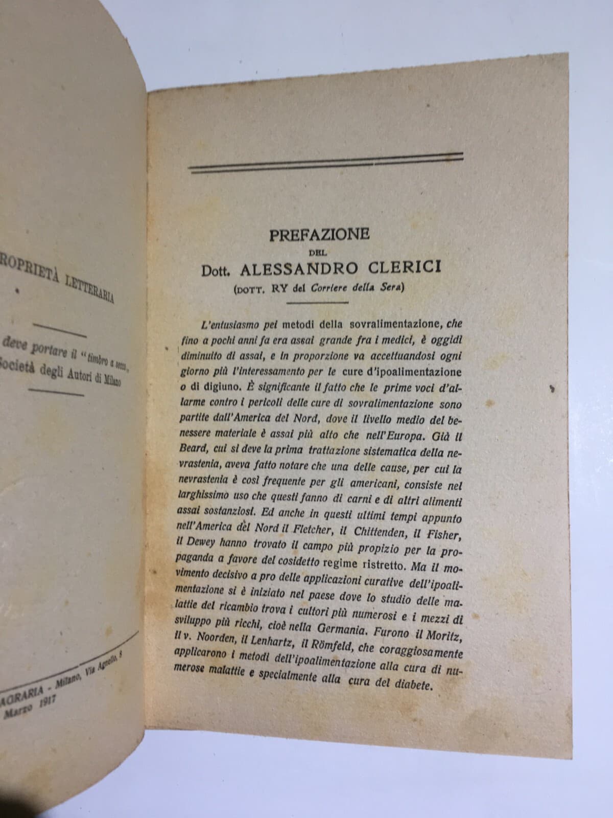 Medicina, Alimentazione, Digiuno, Purga, Cosmesi E Igiene Dei Capelli   G. Guelpa   1917