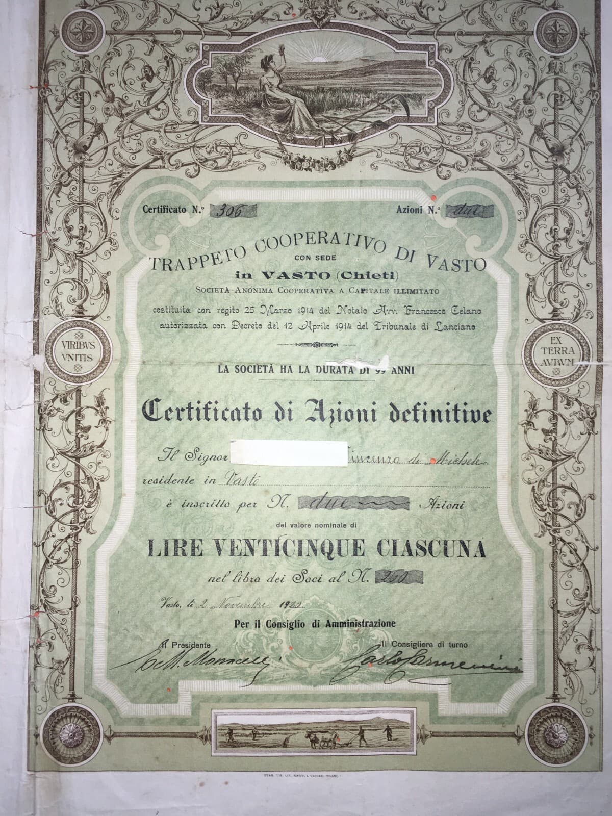 Abruzzo, Vasto: Agricoltura, Olivicoltura, Molitura Olive, Trappeto Oleificio, 1920