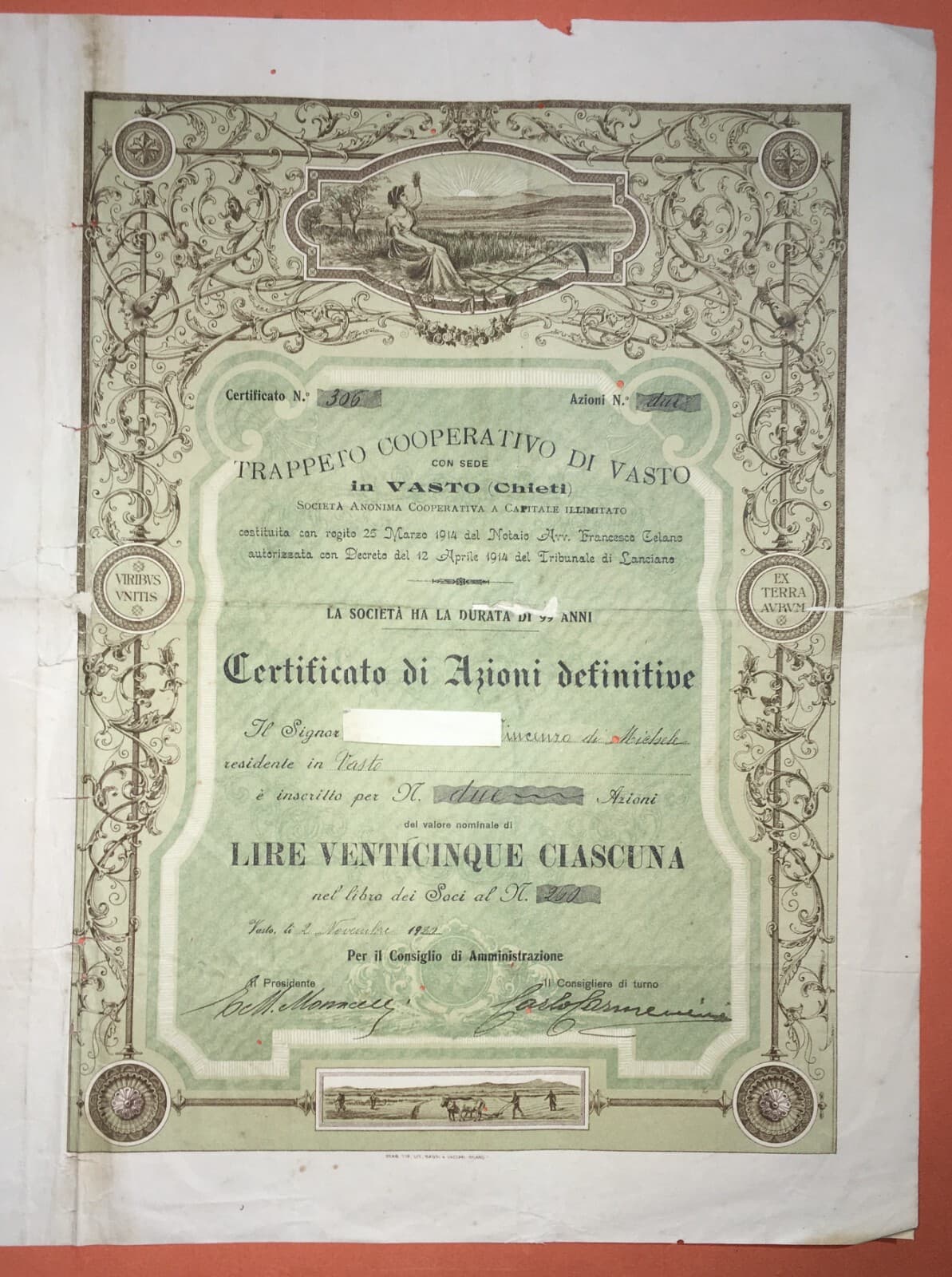 Abruzzo, Vasto: Agricoltura, Olivicoltura, Molitura Olive, Trappeto Oleificio, 1920