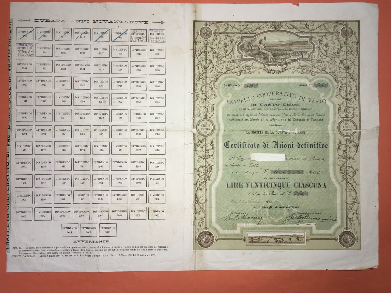 Abruzzo, Vasto: Agricoltura, Olivicoltura, Molitura Olive, Trappeto Oleificio, 1920