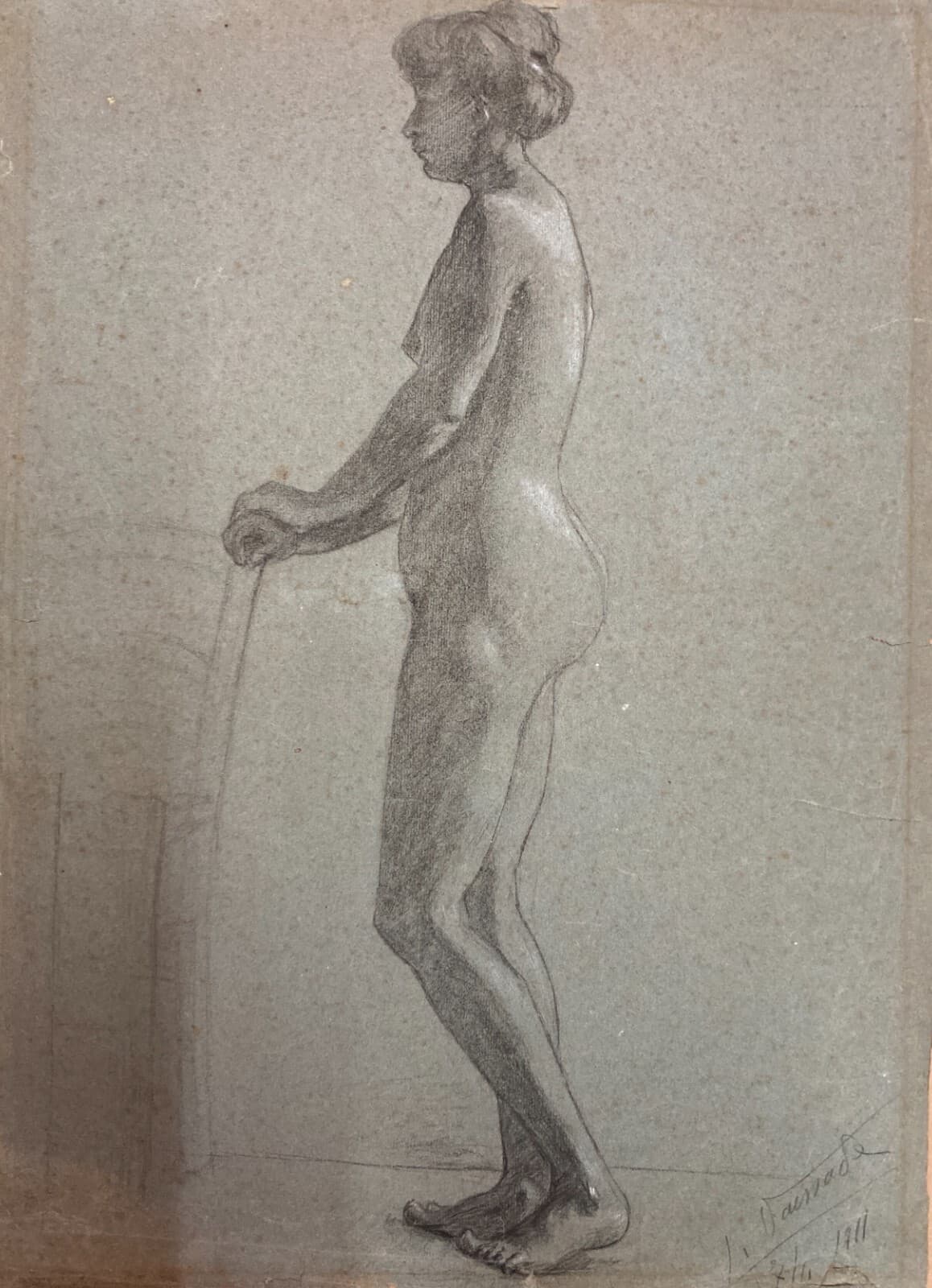 Arte: Suggestivo Nudo Femminile. Antico Disegno Originale, Firmato E Datato 1911