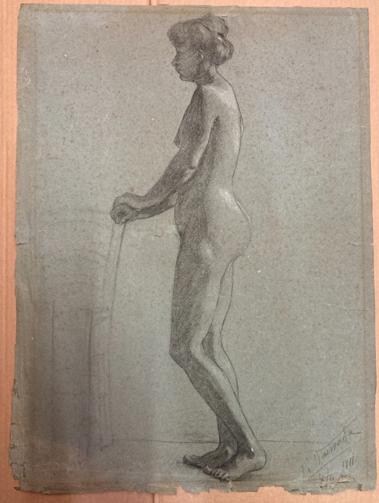 Arte: Suggestivo Nudo Femminile. Antico Disegno Originale, Firmato E Datato 1911