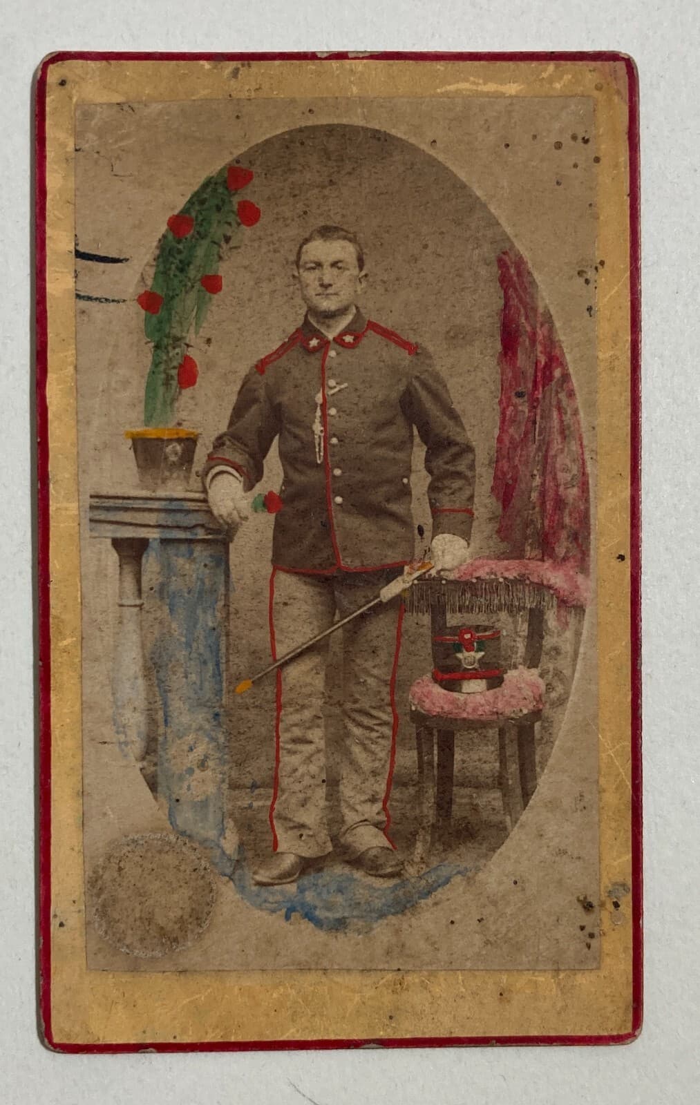 Militaria, Ritratto Di Militare, Antica Fotografia Colorata A Mano, Verona, Studio Bonamico, XIX Secolo